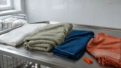 Fire håndkletyper på et vaskeribord